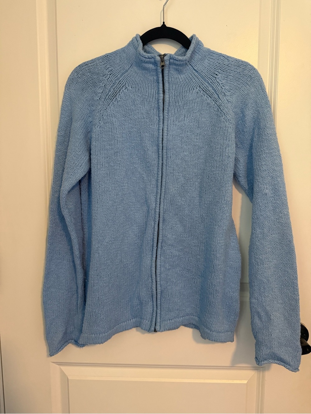 L.L. Bean Sky Blue 100% Cotton Full-Zip Knit Sweater